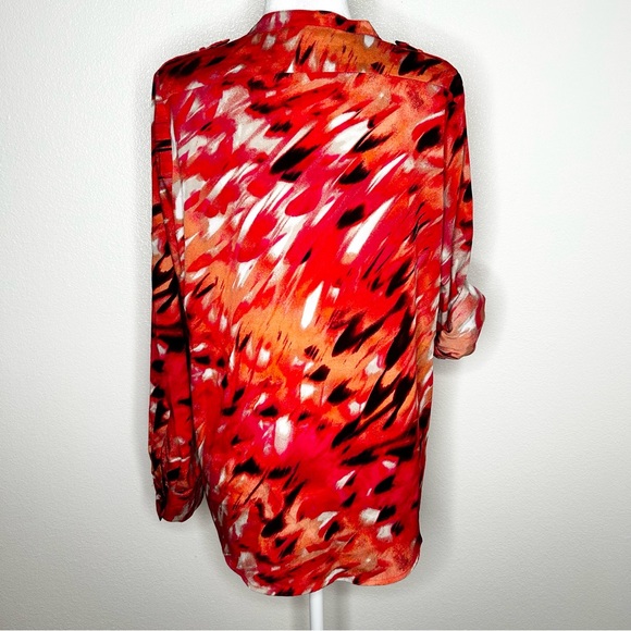 Calvin Klein Womens Orange & Coral Abstract Long Sleeve Button-Up Top Size L - Picture 6 of 10